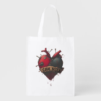Gothic "Love Bites" Anatomical Heart Illustration Grocery Bag