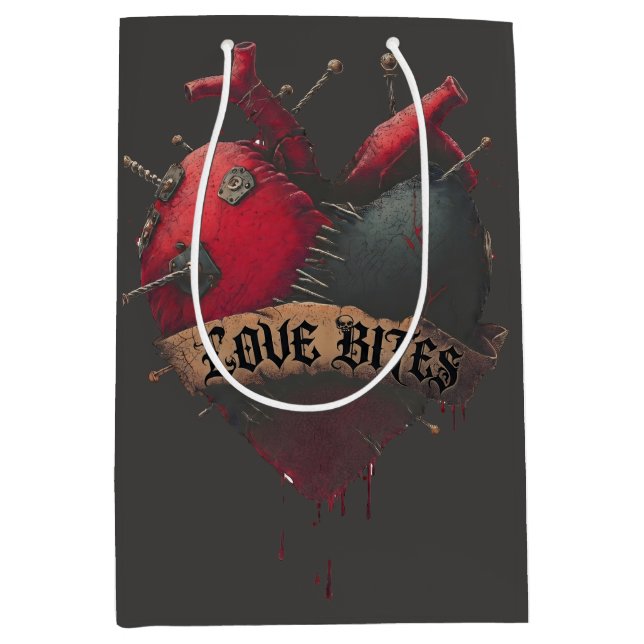 Gothic "Love Bites" Anatomical Heart Illustration Medium Gift Bag (Front)