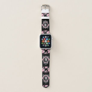Gothic Love Pink and Black Skeleton Heart Floral Apple Watch Band