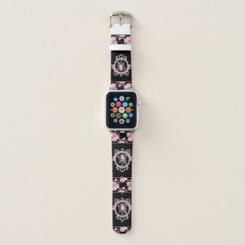 Gothic Love  Pink and Black Skeleton Heart Floral Apple Watch Band