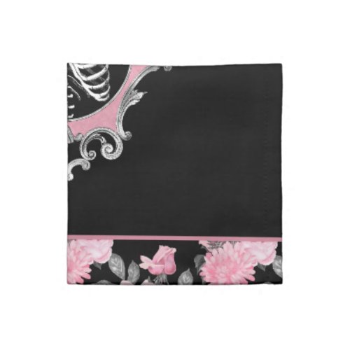 Gothic Love  Pink and Black Skeleton Heart Floral Cloth Napkin