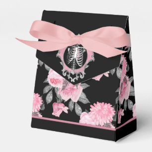Gothic Love   Pink and Black Skeleton Heart Floral Favor Boxes