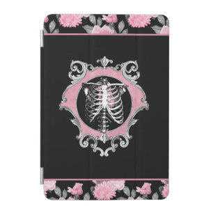 Gothic Love   Pink and Black Skeleton Heart Floral iPad Mini Cover