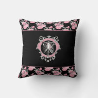 Goth Pink Skull Damask Halloween Glam Goth Black Throw Pillow