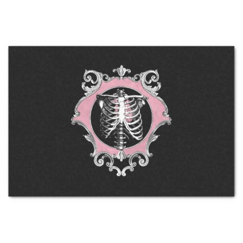 Gothic Love  Pink and Black Skeleton Heart Floral Tissue Paper