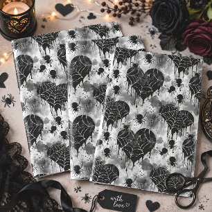 Gothic Love Spider Web Hearts Wrapping Paper Sheets