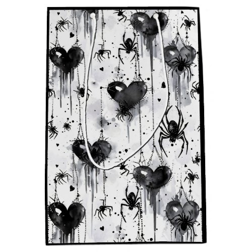 Gothic Love Spooky Spider Web with Hearts Medium Gift Bag