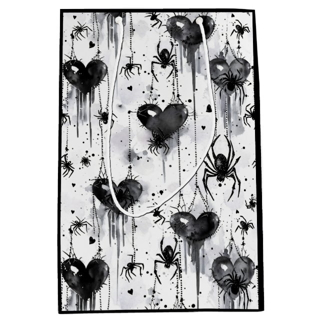 Gothic Love Spooky Spider Web with Hearts Medium Gift Bag (Front)