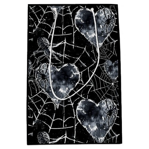 Gothic Love Spooky Spider Web with Hearts Medium Gift Bag