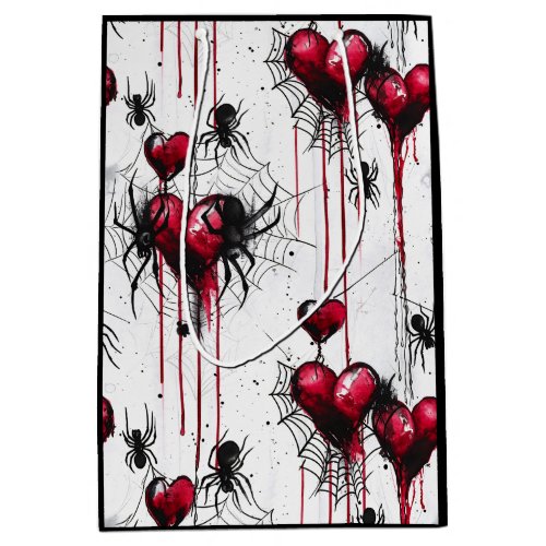 Gothic Love Spooky Spider Web with Hearts Medium Gift Bag