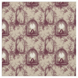 Gothic Love Valentine Burgundy Toile De Jouy Fabric