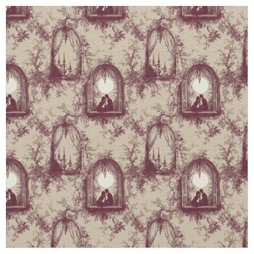 Gothic Love Valentine Burgundy Toile De Jouy  Fabric