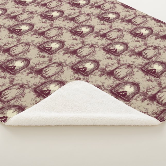 Gothic Love Valentine Burgundy Toile De Jouy  Sherpa Blanket (3/4)