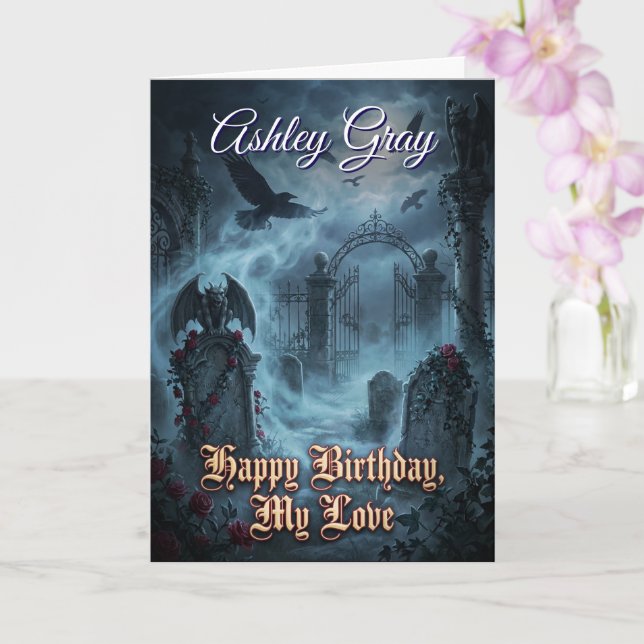 Gothic Lovers Dark Romantic Raven Haunted Birthday Card (Orchid)