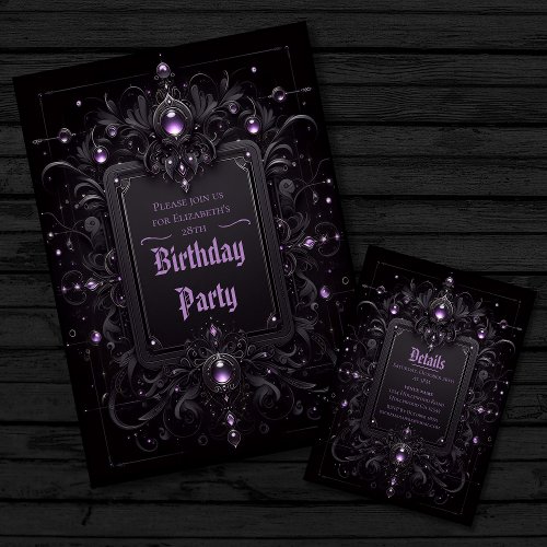 Gothic Lux Purple and Black Birthday Invitation