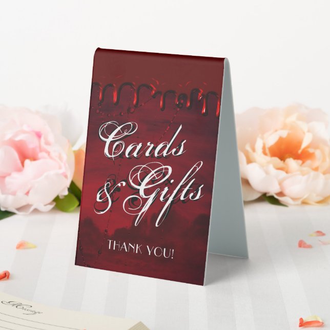 Gothic Luxe | Black and Blood Red Cards Gifts Table Tent (In SItu (Wedding))