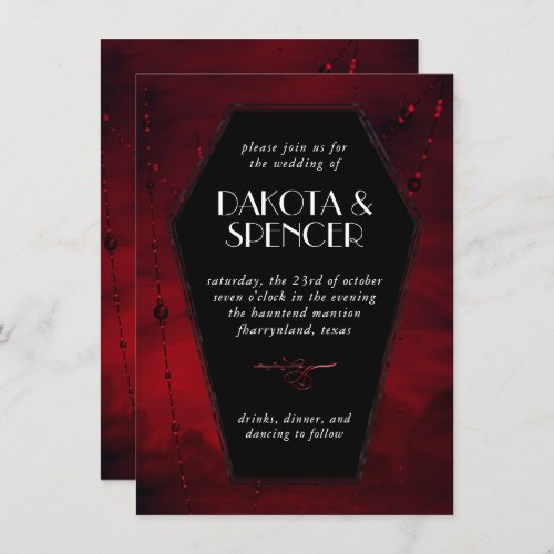 Gothic Luxe  Black and Blood Red Coffin Wedding Invitation