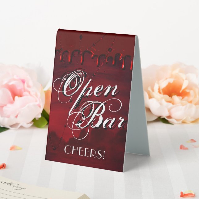 Gothic Luxe | Black and Blood Red Open Bar Table Tent (In SItu (Wedding))