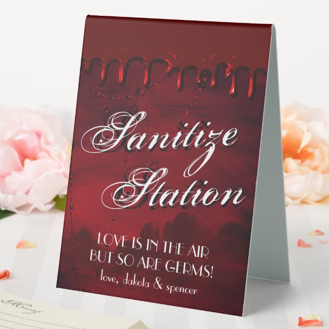 Gothic Luxe | Black and Blood Red Sanitize Station Table Tent (In SItu (Wedding))