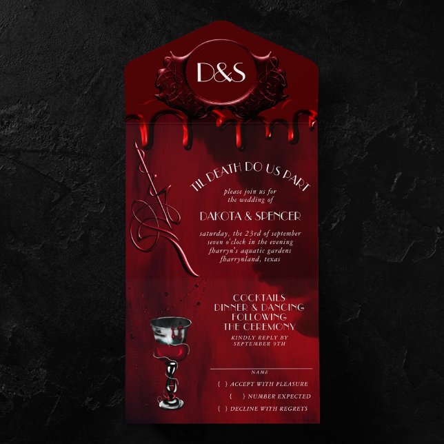 Gothic Luxe | Black and Red Blood Drip Wedding All In One Invitation (Creator Uploaded)