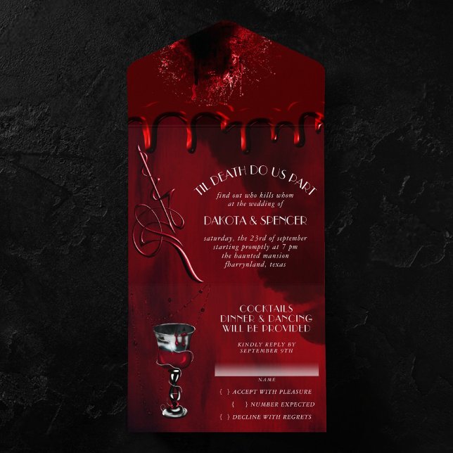 Gothic Luxe | Black and Red Murder Mystery Wedding All In One Invitation (Creator Uploaded)