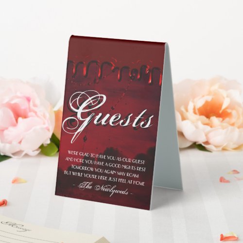 Gothic Luxe  Black and Red Our of Town Guests Table Tent Sign