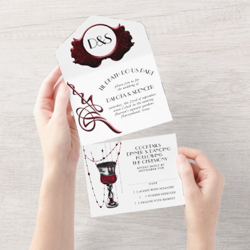 Gothic Luxe  Chic Black and Blood Red All In One  All In One Invitation