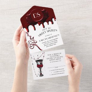 Gothic Luxe   Fun Gory Blood Red Sweet Sixteen All In One Invitation