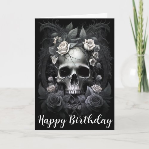 Gothic Macabre Skull and Roses Mural Card