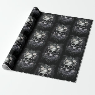 Gothic Macabre Skull and Roses Mural Wrapping Paper