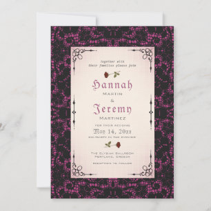 Gothic Magenta Vintage Black Lace Rose Invitation