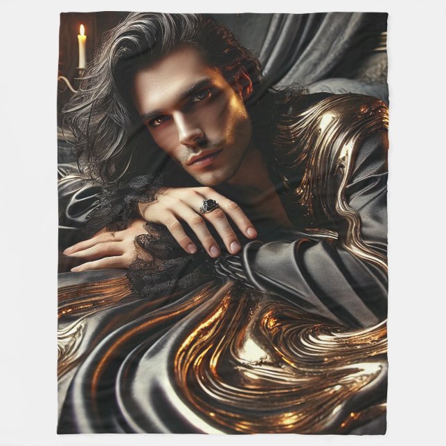 Gothic Majesty-Luxurious Black&Gold Fleece Blanket (Front)