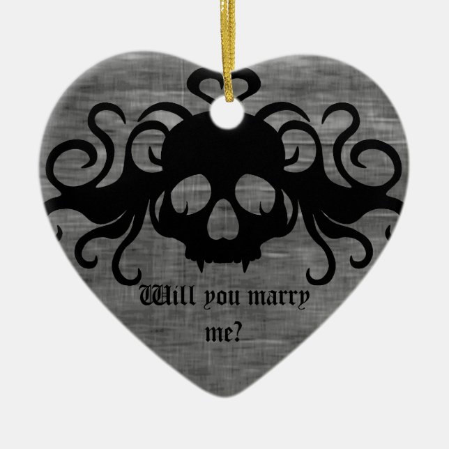 Gothic marriage proposal ceramic ornament (Front)