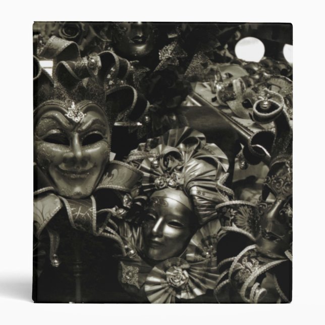 Gothic Masquerade Masks Black and White 3 Ring Binder (Front)