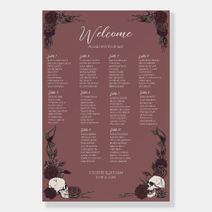 Gothic Mauve Pink Floral Skull Seating Chart Sign