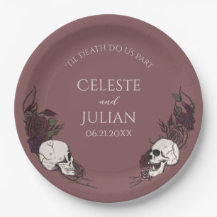 Gothic Mauve Pink Floral Skull Wedding Paper Plates