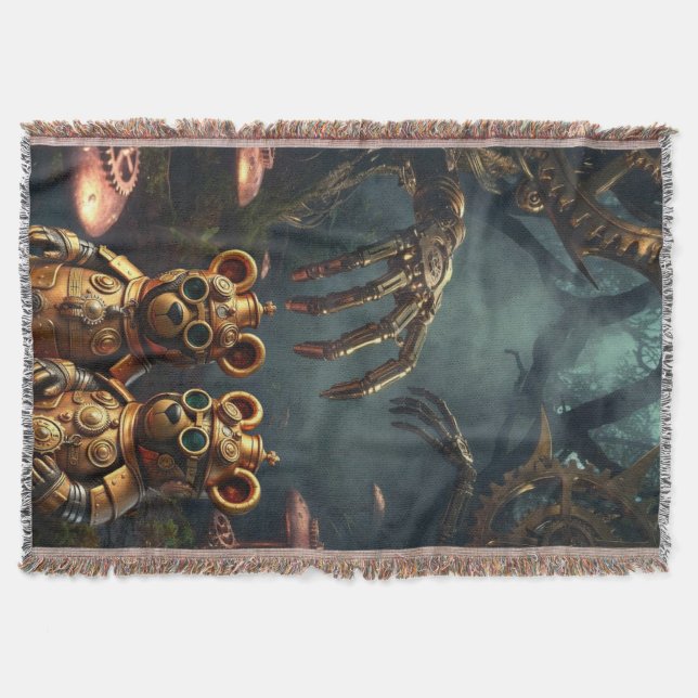 Gothic Mechanical Dark Forest Steampunk Gummy Bear Throw Blanket (Front)