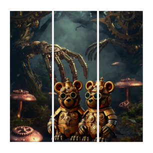 Gothic Mechanical Dark Forest Steampunk Gummy Bear Triptych