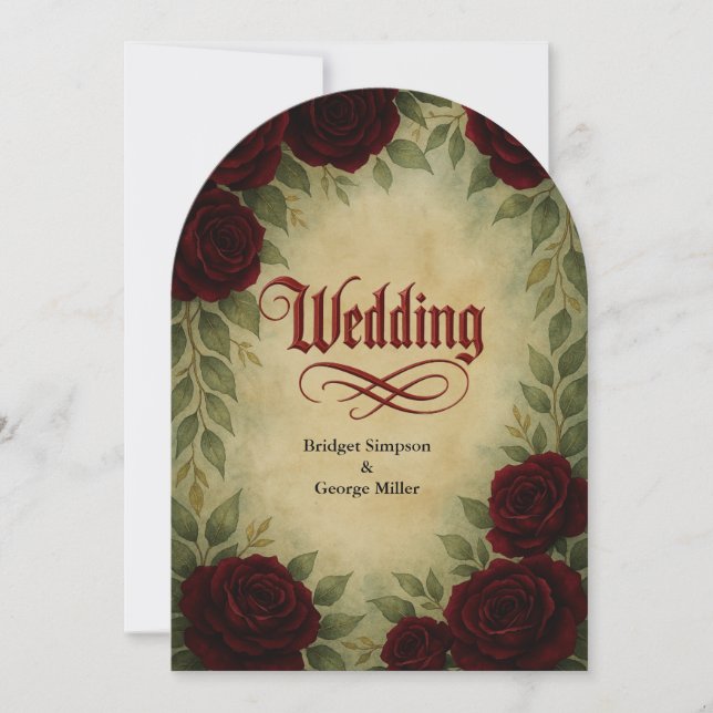 gothic medieval antique vintage rose wedding  invitation (Front)