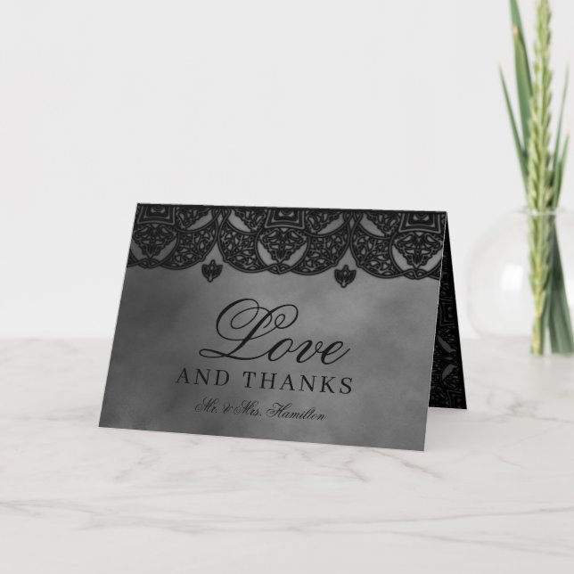 Gothic Medieval Black Ornate Moody Grey Wedding Th Thank You Card (Front)