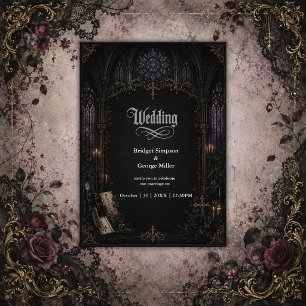 Gothic medieval Cathedral Church Cross Wedding Invitation