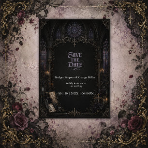 Gothic medieval Cathedral Church Cross Wedding Invitation