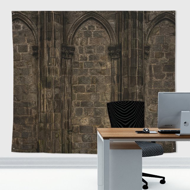 Gothic Medieval Dark Roleplay Dungeon Stone Wall Tapestry (Dark Academia Decor Medieval Castle Dungeon Tapestry and Zoom Backdrop for Webcam Fantasy decor.)