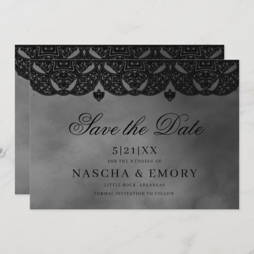 Gothic Medieval Elegant Black Lace Wedding Save The Date