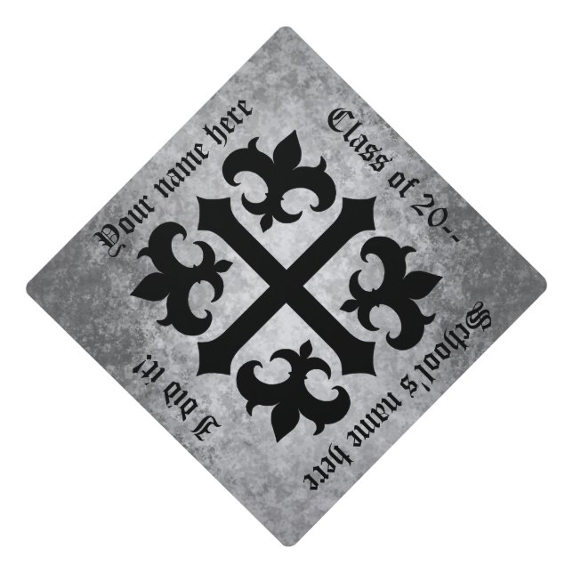Gothic medieval graduation black gray your name cap topper (Front)