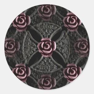 Gothic medieval iron cross with rose classic round sticker