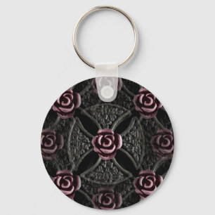 Gothic medieval iron cross with rose keychain