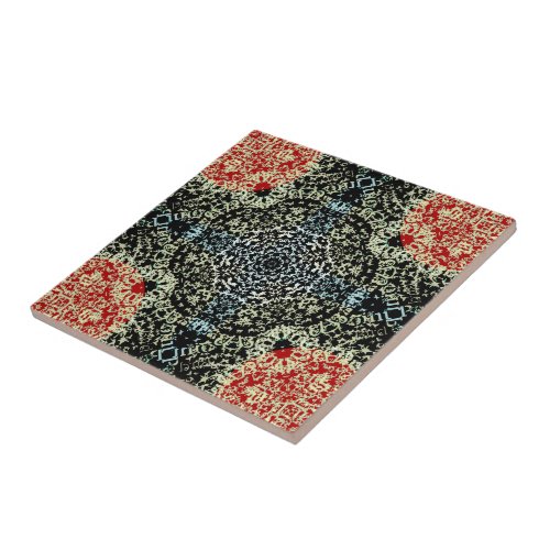 Gothic Medieval Mandala Lacy Pattern Green Red Ceramic Tile