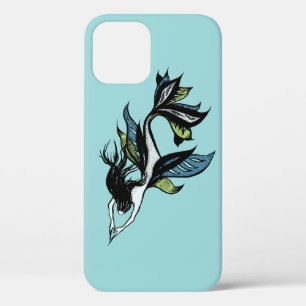 Gothic Mermaid Beautiful Blue Green Ink Drawing iPhone 12 Case