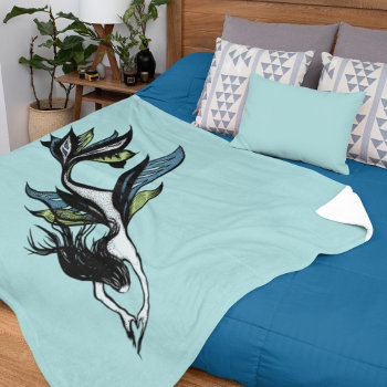 Gothic Mermaid Beautiful Blue Green Ink Drawing Fleece Blanket by borianag at Zazzle